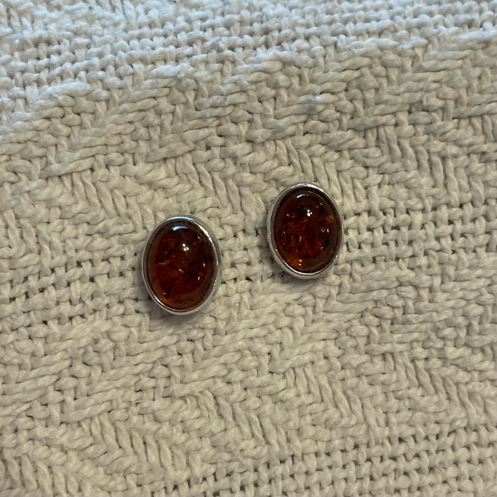Womens Amber and Silver earrings
